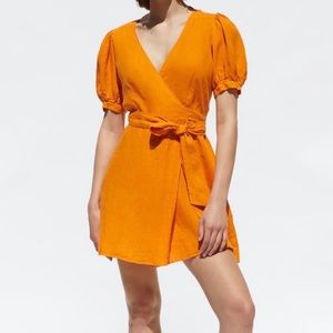 Zara Linen Wrap Dress Sz M